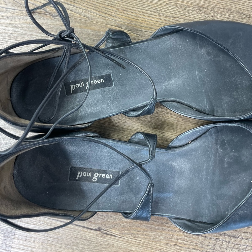Paul Green Women’s Ballet Lace Up Black Leather Pointed Toe Flats, size 7.5 - Picture 3 of 9
